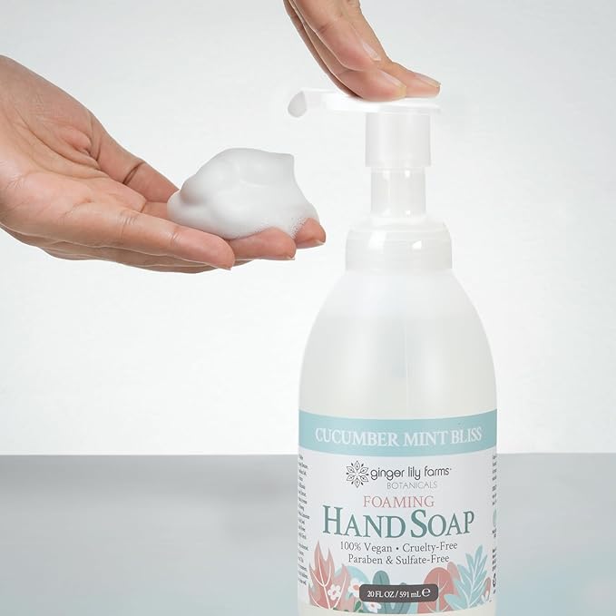 Ginger Lily Farms Botanicals All-Purpose Foaming Hand Soap Refill, 100% Vegan & Cruelty-Free, Cucumber Mint Bliss Scent, 20 Fl Oz (Pack of 8)