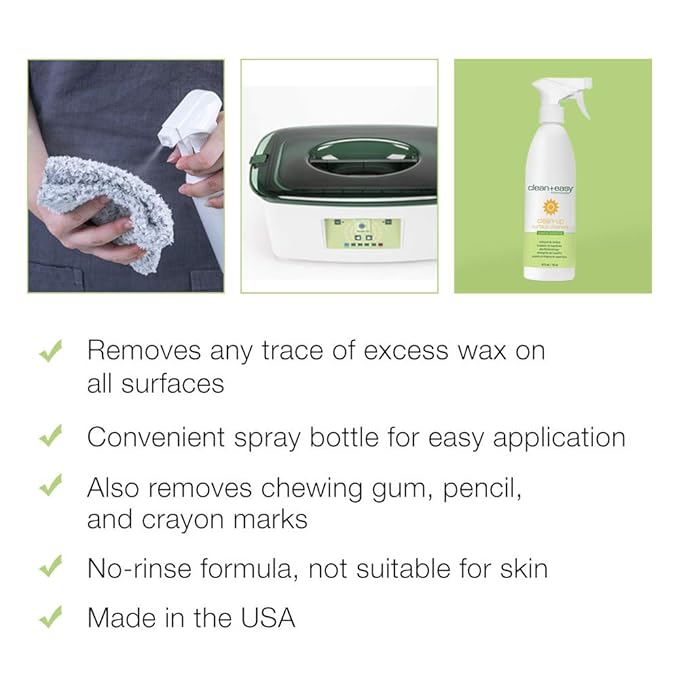 Clean + Easy Clean-Up Surface Wax Cleanser - Wax Remover Pre-Wax Spray for Spills & Residue, Oil and Grease From Warmer, 16 Oz