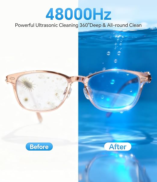 Ultrasonic Jewelry Cleaner, 48KHz Professional Ultrasonic Cleaner Machine for Jewelry, Eyeglasses, Rings, Watch Strap, Dentures- Dual Cleaning Modes, 304 Stainless Steel Tank