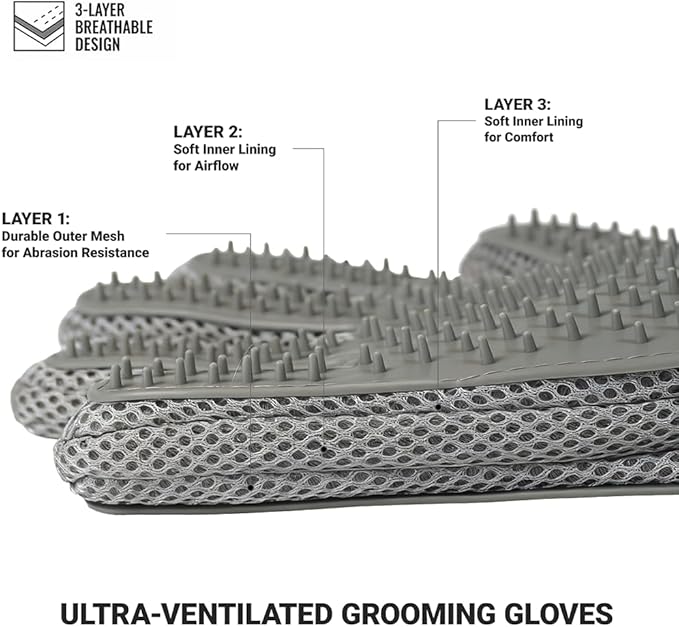 Pet Hair Remover Glove for Dogs & Cats - Deshedding Mitt & Grooming Brush - Gentle Massage Tool for Shedding Pets with Short or Long Fur - Bath Brush for Efficient Cleaning