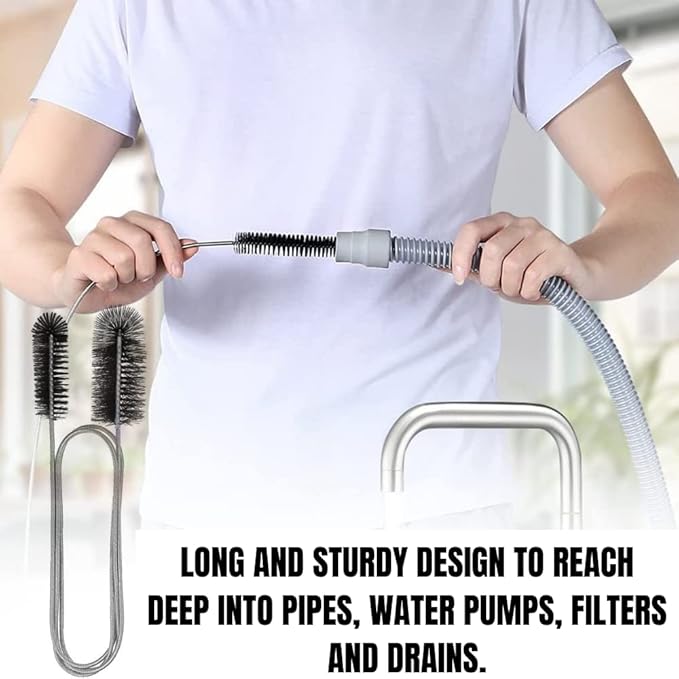 Flexible Drain Cleaning Brush (72" Long) for Drains, Bottles, Bathroom Sink, Bathtub, Shower, and Kitchen Sink, Heavy-Duty Double Ended Nylon with Elastic Hose, Bathroom Essentials, Blue