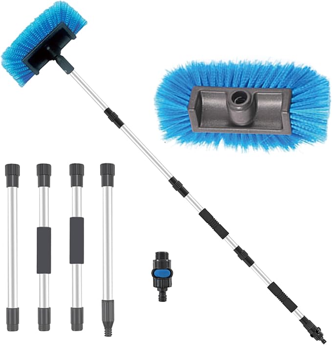 72" Long Handle Car Wash Brush with Hose Attachment, Flow-Through Soft Bristle Five-Sided Brush