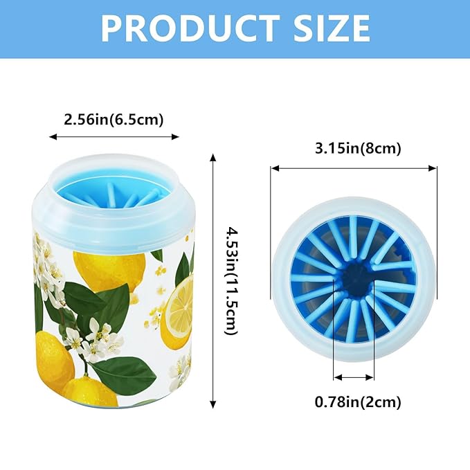 Dog Paw Cleaner Cups for Dogs Pet Foot Washer Paw Scrubber for Small Medium Large Dogs Cats Cleaning Cup Yellow Lemon Flowers