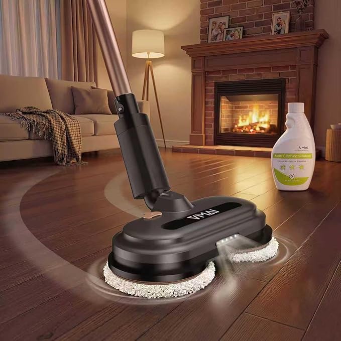 Cordless Electric Mop, Electric Floor Cleaner with Water Sprayer & LED Headlights, Up to 60 mins Lasting Time, Powerful Spin Mop with Extendable Tube, Self-Propelled, Floor Cleaning Solution included