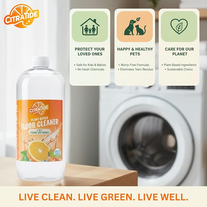 Floor Cleaner – Heavy Duty Plant-Based Cleaning & Conditioning Citrus Formula for Tile, Wood, Laminate & Vinyl – Non-Toxic, Streak-Free, Safe for Kids & Pets (2 Pack)