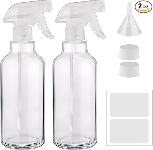 Cosywell Glass Spray Bottles 16.9oz/500ml 2 Pack Empty Spray Bottle for Cleaning Mist/Stream Heavy Duty Water Spraying Bottle for Cooking Solutions Essential Oils Hair Care(Clear)