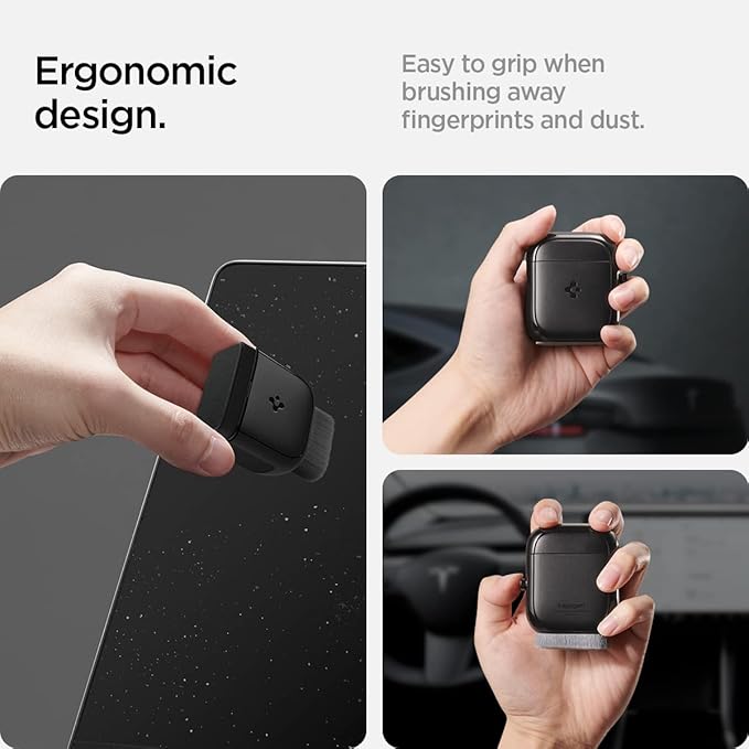 ﻿Spigen EZ Slide & Brush Screen Cleaner for Tesla Model Y 2025/26 (Juniper) & 3/Y/S/X/Cybertruck and Screens, Phones, Laptops, Tablets (Extra Microfiber Pad Included) [Black]