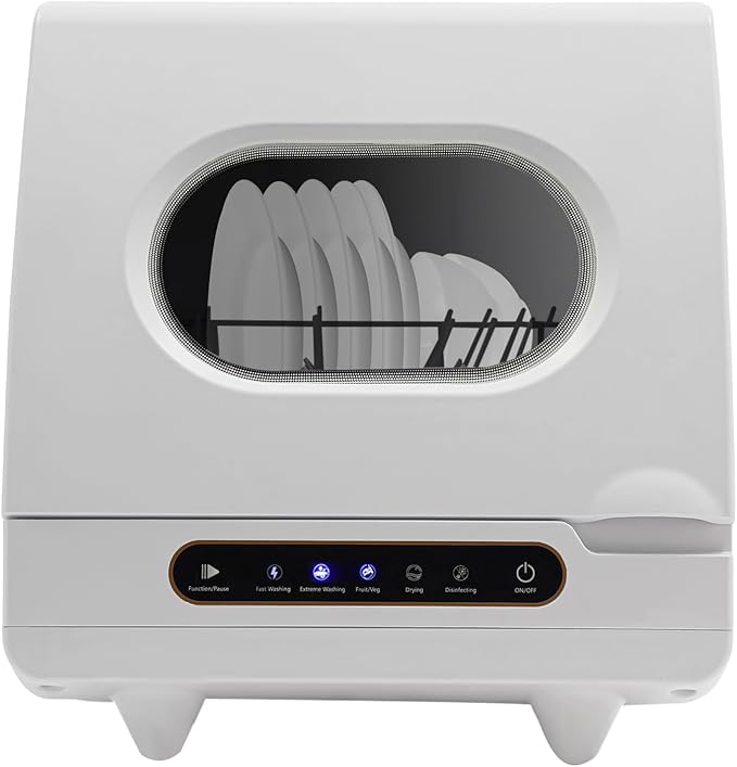 Portable Dishwasher Countertop,Portable Mini Dishwasher with 5L Built-in Water Tank for Apartments& RVs,Compact Dishwashers with 5 Washing Programs,High-Temp& Air-Dry Function (15.6*15.4*16.9in White)