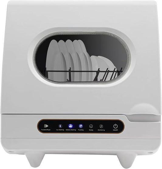 Portable Dishwasher Countertop,Portable Mini Dishwasher with 5L Built-in Water Tank for Apartments& RVs,Compact Dishwashers with 5 Washing Programs,High-Temp& Air-Dry Function (15.6*15.4*16.9in White)