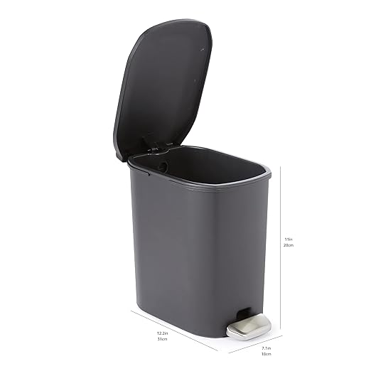 Amazon Basics Compact Plastic Bathroom Trash Can with Hands Free Foot Pedal, Quiet Close Step-On, 6 Liters, Black, Lid Included (Pack of 6)