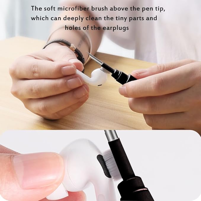 Cleaner Kit for Earbuds, Cleaning kit for Airpods Pro 1 2 3, Multi-Function Cleaning Tool with Brush Flocking Sponge for Wireless Earphones Bluetooth Headphones Case Camera and Phone(Black)
