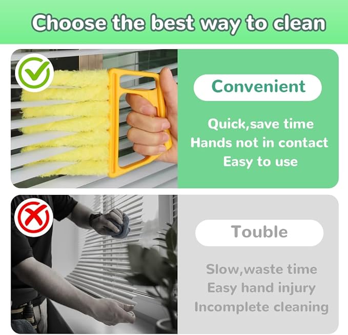 4PC Blind Cleaner Duster Tool, 2025 Upgrade Window Venetian Microfiber 7 Finger Duster Brush Dusting Cleaner Tools for Window Shutters Air Conditioner Vinyl Wood Blinds with 4 Cloth Cover (A)