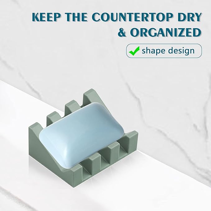 Self Draining Soap Dish Holder,Silicone Soap Dish,for Bathroom,Kitchen, Sponges，Can Extend Soap Life，Keep Soap Bars Dry and Easy Cleaning (Green,3-Pack)