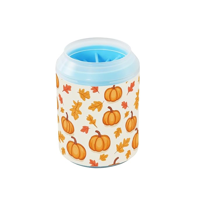 Dog Paw Cleaner Cups for Dogs Pets Foot Washer Paw Scrubber for Medium Small Cats Dogs Cleaning Cup Fall Pumpkins and Leaves