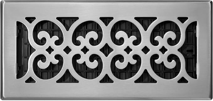 Decor Grates (4-Pack) SPH410-NKL Scroll Design Floor Register, 4x10 Inches, Brushed Nickel Finish
