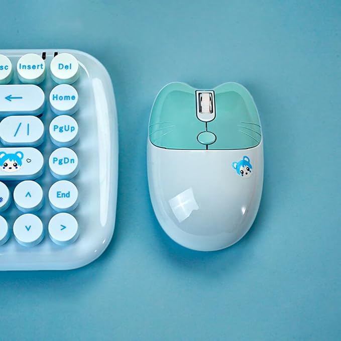 MOFII-TzBBL Mini Wireless Keyboard Mouse Set Round Keycap Multi-Colour Cute Lovely for Girls 84 Key (Multicolor Blue)