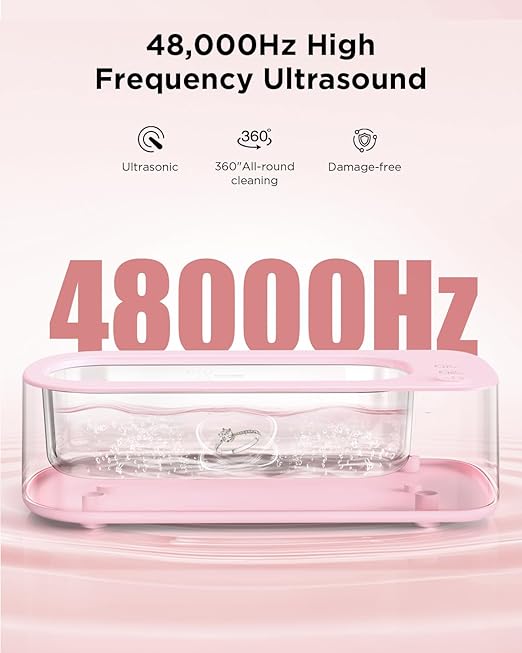 Ultrasonic Jewelry Cleaner Machine: 48KHz Ultra Sonic Cleaner for Jewelry,Eyeglass,Rings,Watch Band,Dentures,with Dual Cleaning Modes,350ML 304 Stainless Steel Tank,Gift for Wife,Mom,Daughter