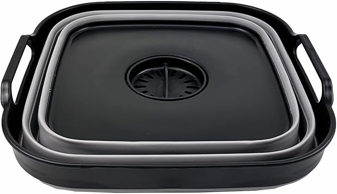 SAMMART 10L (2.64 Gallon) Collapsible Dishpan with Draining Plug - Foldable Washing Basin - Portable Dish Washing Tub - Space Saving Kitchen Storage Tray (Black/Alloy Grey)