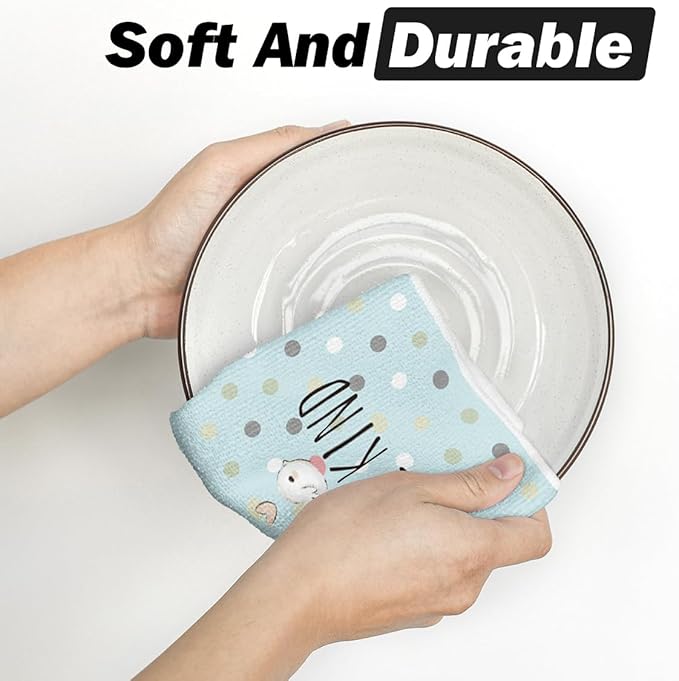 Artoid Mode Light Blue Stripe Polka dots Rabbit Bunny Easter Kitchen Towels Dish Towels, 18x26 Inch Seasonal Spring Decoration Cleaning Set of 4