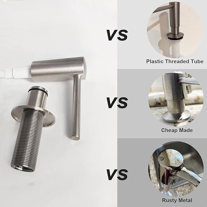 Brushed Nickel Built in Soap Dispenser for Kitchen Sink with 17 OZ PET Bottle Brass Pump Head Deck Mounted Dish Soap Dispenser