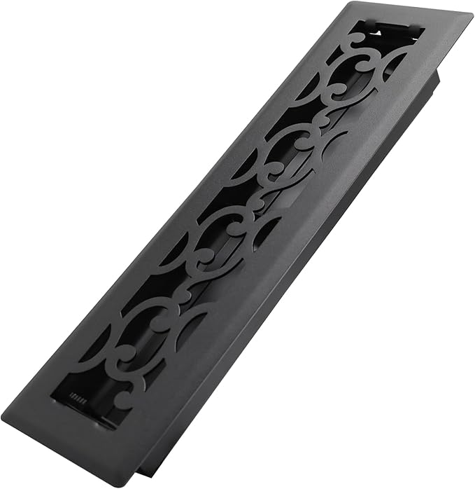 2x12 Inches Heavy Duty Walkable Floor Register - Easy Adjust Air Supply Lever Decorative Floor Vent Covers - Savannah Design Vent Covers for Home - Antique Brass - Matte Black
