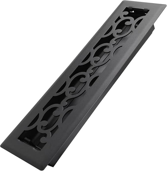 2x12 Inches Heavy Duty Walkable Floor Register - Easy Adjust Air Supply Lever Decorative Floor Vent Covers - Savannah Design Vent Covers for Home - Antique Brass - Matte Black