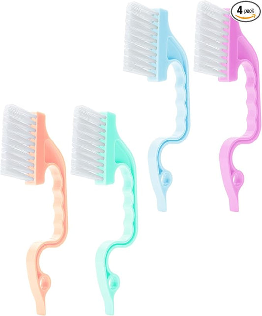 Slick- Window Track Cleaning Brush, 4 Pack, Pastel Colors Ergonomic Handle, Built-in Scraper, Multipurpose, Window Track Cleaning Tools