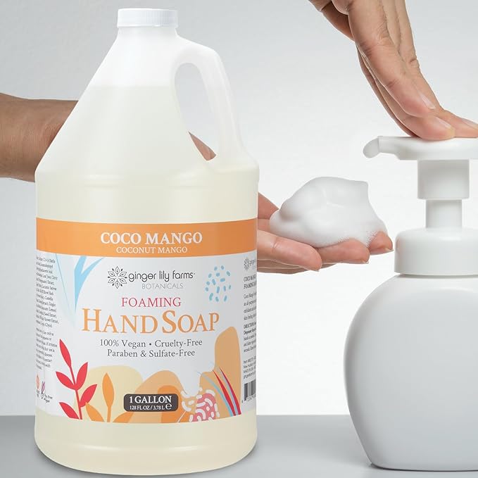 Ginger Lily Farms Botanicals All-Purpose Foaming Hand Soap Refill, Coco Mango, 100% Vegan & Cruelty-Free, Coconut Mango Scent, 1 Gallon (Pack of 4)