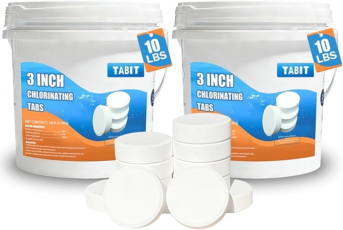 TABIT 3 Inch Chlorine Tablets for Swimming Pool - Slow Dissolving & Long Lasting - Kills Bacteria & Stops Algae - 90% Available Chlorine - Tri-Chlor - 10 Pounds - 2 Pack
