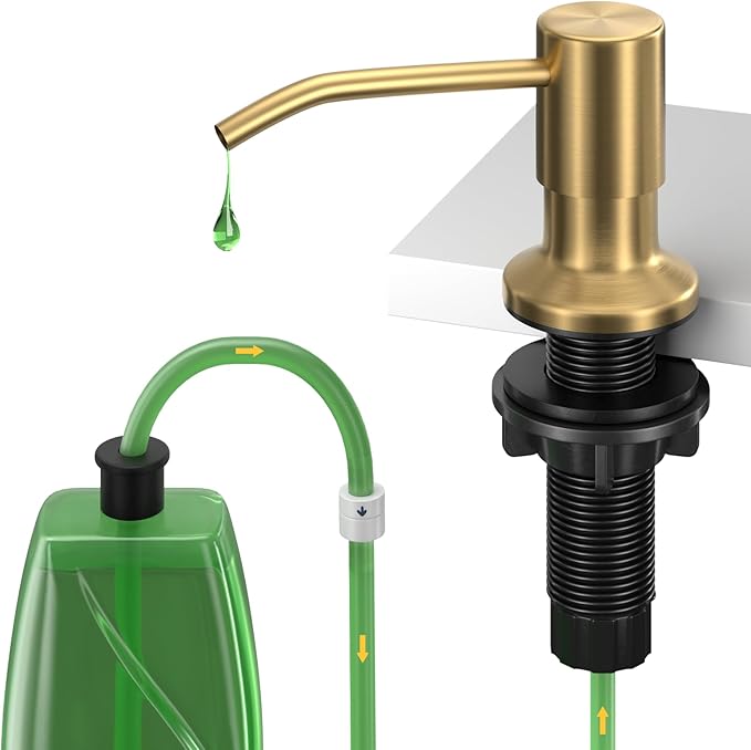Kitchen Sink Soap Dispenser, Built in SoapDispenser, 47" Extension Tube kit, Counter Lotion Dispenser Pump, No Need More Refills (Gold)