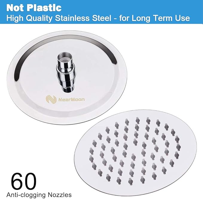 NearMoon Rain Shower Head, Ultra-Thin Design-Pressure Boosting, Awesome Some Experience, High Flow Stainless Steel Rainfall Head (6 Inch,Chrome Finish)