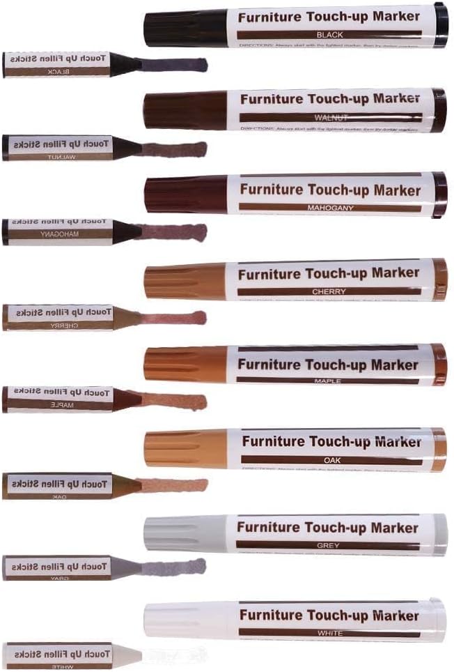 SEISSO Furniture Markers Touch Up - 17PCS Furniture Repair Kit, 8 Colors Wood Markers and Wax Sticks with Sharpener Kit Used for Stains, Scratch, Wood Floors, Stains, Tables, Desks, and Cover Ups