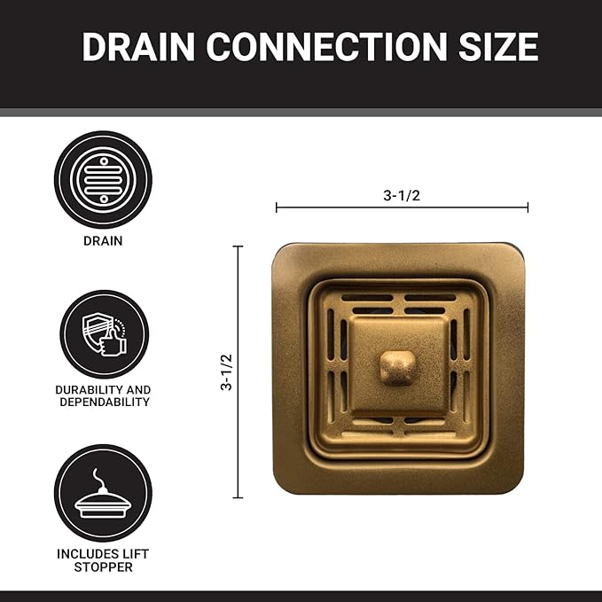 Strictly Sinks Stainless Steel Sink Strainer for Kitchen Sink - Stain Resistant Kitchen Sink Strainer with Large Collection Basket,Sink Drain Strainer for All Square Drain Sinks (Gold)