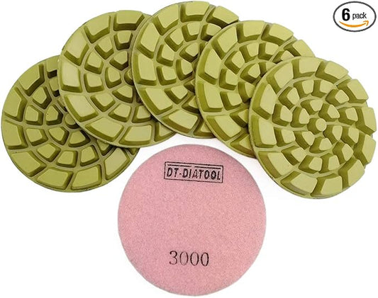 DT-DIATOOL Diamond Floor Polishing Pads Resin Bond Terrazzo Floor Diameter 4 Inch Grit 3000 Pack of 6