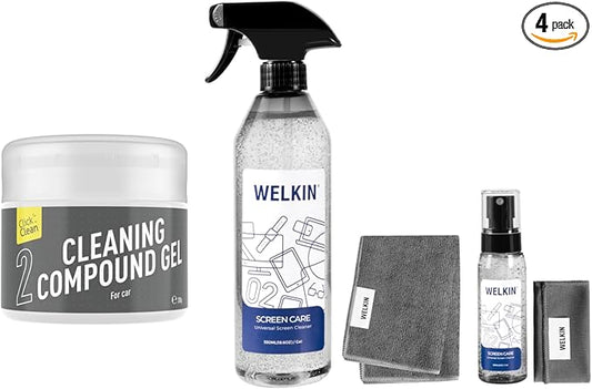 CLICK CLEAN Cleaning Kit, 1 x Cleaning Gel for Car Interior and Keyboard, 2 X Cleaning Gel Mist, 1 Microfiber Cloth and 1 Glass Wipe Included