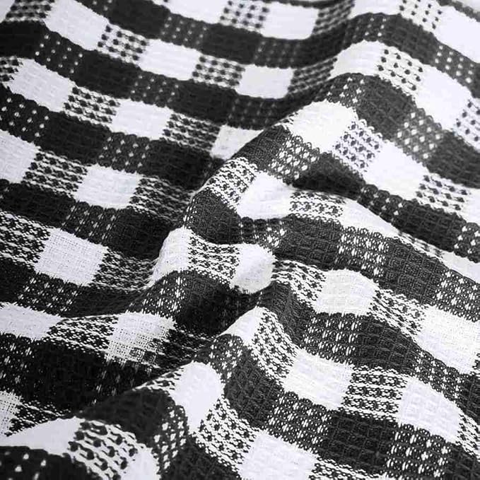 Blue Needles Waffle Weave Check Plaid Dish Cloths, 12x12 Inches 100% Cotton Set of 8 Dish Towels for Kitchen, Ultra Soft & Absorbent Kitchen Towels for Quick Drying Spring Summer - Black & White