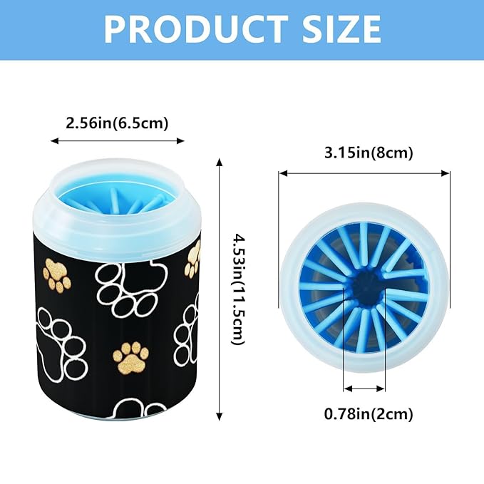 Dog Paw Cleaner Cups for Dogs Pet Foot Washer Paw Scrubber for Medium Small Dogs Cats Cleaning Cup Paw Print Black
