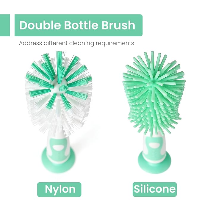 5-in-1 Baby Bottle Brush Set, Bottle Brush for Baby, Bottle Cleaner Brush Set, Including Nylon and Silicone Bottle Brush, Bottle Cap Brush, Straw Brush, Nipple Brush, BPA-Free (Green)