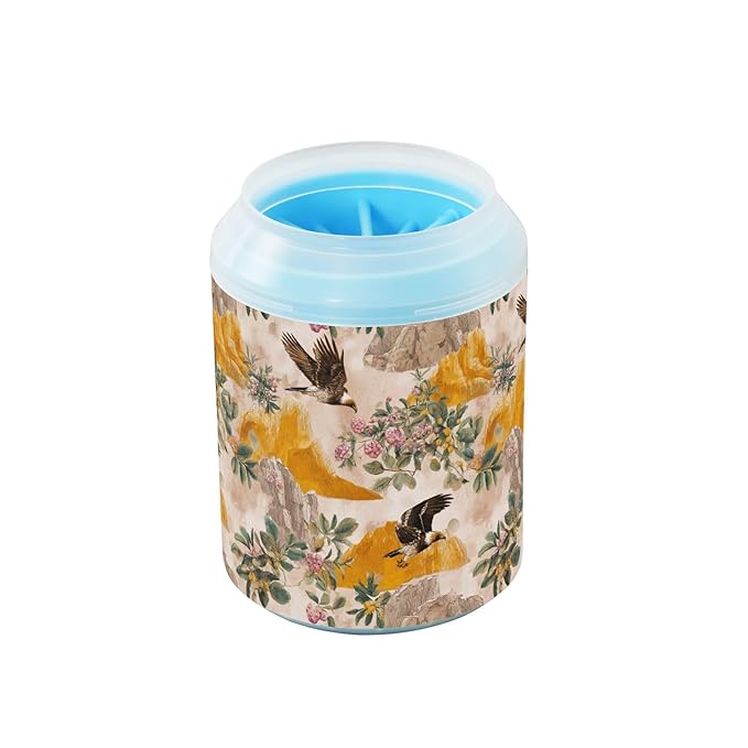 Dog Paw Cleaner Cups for Dogs Pets Foot Washer Paw Scrubber for Medium Small Cats Dogs Cute Cleaning Cup Beige Eagles Flowers Rocks Plants