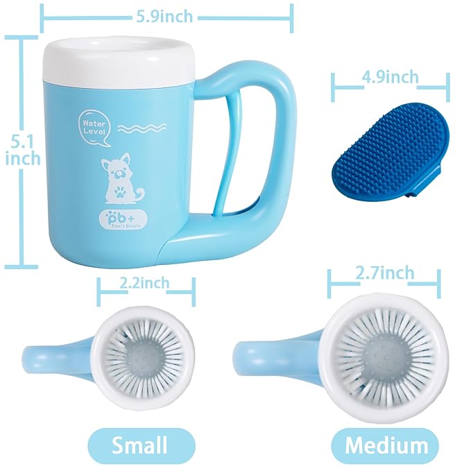 Medium Pet Paw Cleaner Cup - Easy Press Design Dog Foot Washer with Soft Massage Brush & Absorbent Towel - Reusable Durable Paw Cleaning Cup for Dogs Cats, Easy to Clean Handheld Bath Tool
