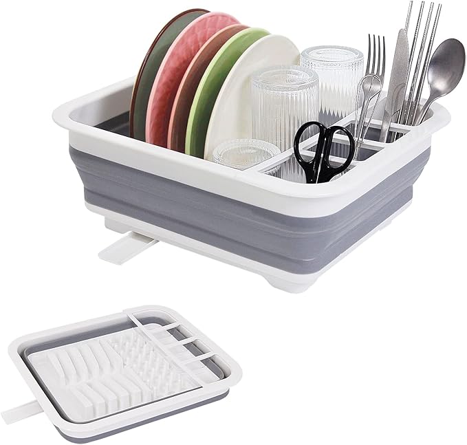 Collapsible Dish Drainer with Drain Plug & Swivel Spout - Space-Saving, Portable Dish Rack for Kitchens, RVs, Campers & Travel Trailers