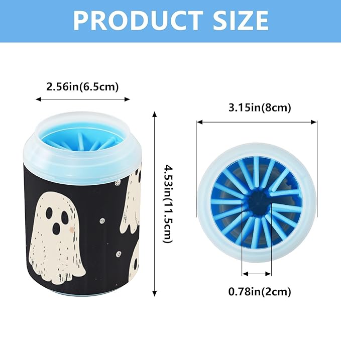 Dog Paw Cleaner Cups for Dogs Pet Foot Washer Paw Scrubber for Small Medium Large Dogs Cats Cleaning Cup Cute Halloween Ghost Black