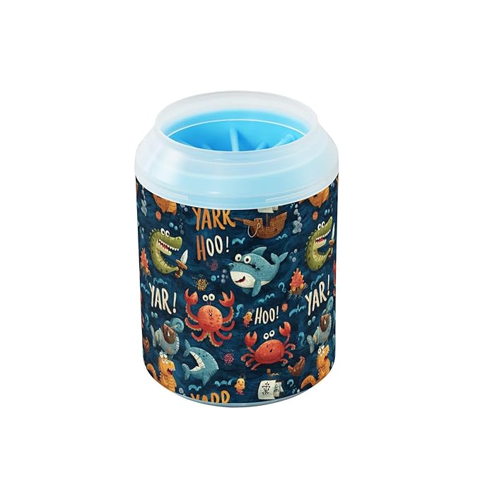 Dog Paw Cleaner Cups for Dogs Pets Foot Washer Paw Scrubber for Medium Small Cats Dogs Cleaning Cup Cute Pirate Animals Dark Blue
