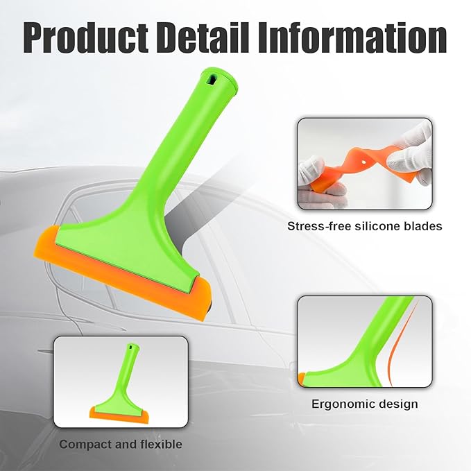 Ziciner Small Silicone Window Squeegee, Car Windshield Water Blade Squeegee, Multifunctional Auto Squeegee with 5.9 Inch Blade and Non-Slip Handle for Car Window, Mirror, Home Cleaning (Light Green)