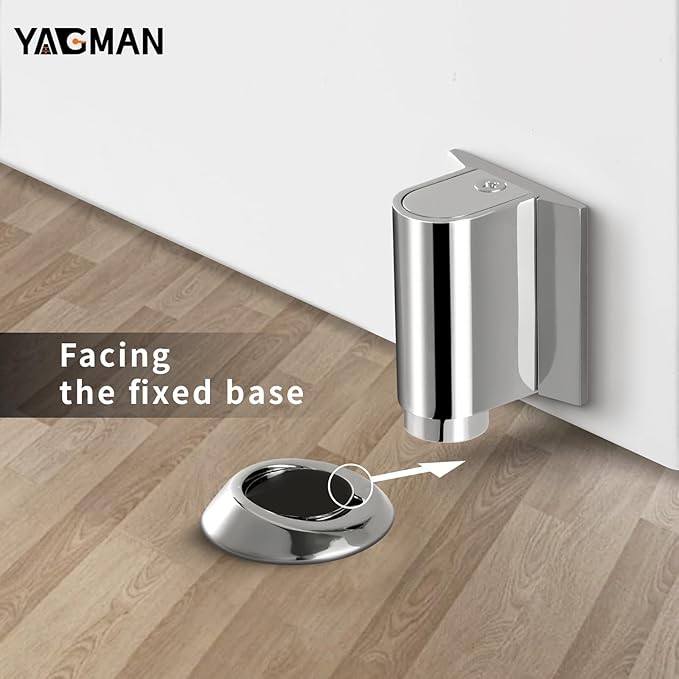3 Pack Magnetic Door Stopper, Magnet Floor Door Stop Retractable, Door Magnetic Catch, Door Holder to Keep Door Open, No Drilling Mount with Adhesive, Polished Chrome PC-3