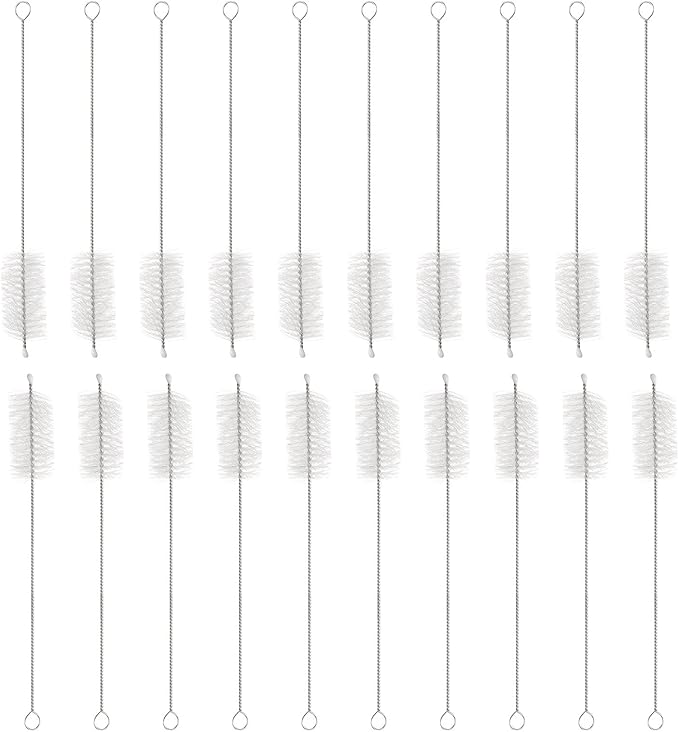HARFINGTON Straw Cleaner Brush Set, 8 Inch Length 304 Stainless Steel and Nylon Bristles for Water Bottle Silicone Straw Sippy Cup Pipes, White (25mm OD, 20-Piece-Set)