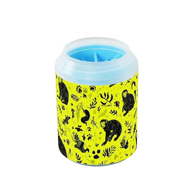 Dog Paw Cleaner Cups for Dogs Pet Foot Washer Paw Scrubber for Medium Small Large Dogs Cats Cleaning Cup Yellow Monkeys Plants