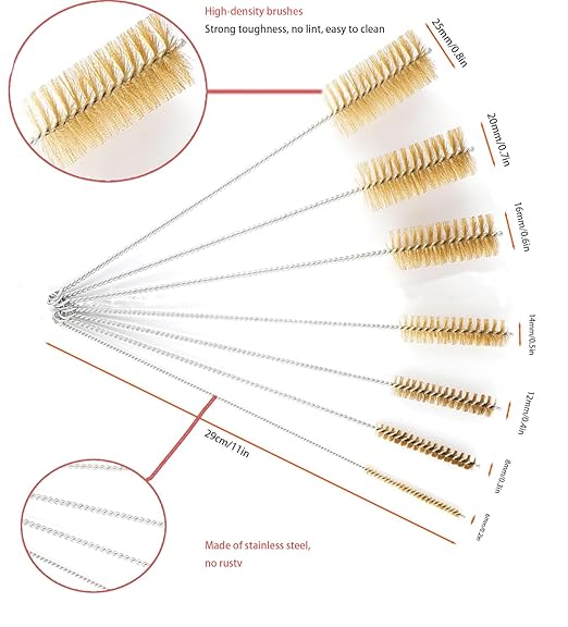 Generic 7pcs Brass Wire Tube Brush Set,Bottle Brushes for Cleaning f, 11-Inch Long Brass Brushes,Deep Cleaning of Matel,Pipes, Bottles, Keyboards, Glass and More, Gold