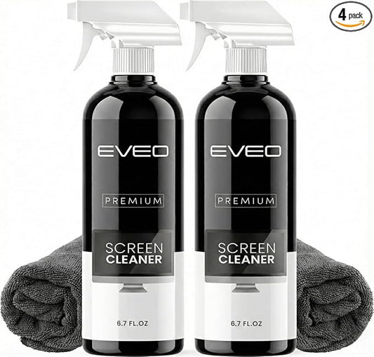 EVEO® Screen Cleaner Spray Kit (Streak-Free) TV Screen Cleaner for Smart TV, LCD, LED, OLED | Computer Screen Cleaner Spray and Wipe Microfiber Cloth - TV, Monitor, Laptop, iPad, Car - 6.7oz 2 Pack