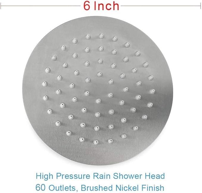 NearMoon Rain Shower Head, Ultra-Thin Design-Pressure Boosting, Awesome Some Experience, High Flow Stainless Steel Rainfall Head (6 Inch,Brushed Nickel)